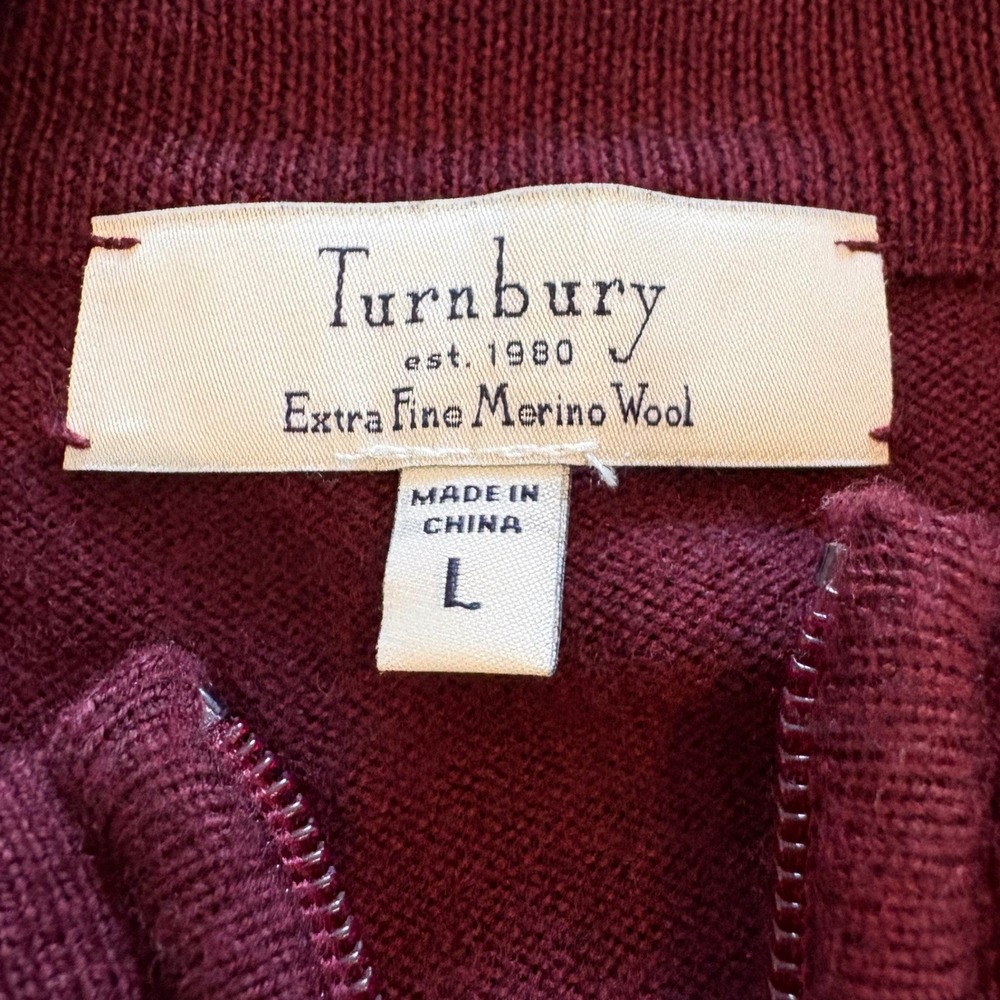 Turnbury Mens Extra Fine Merino Wool Quarter Zip Sweater Burgundy Merlot Large - Picture 3 of 5